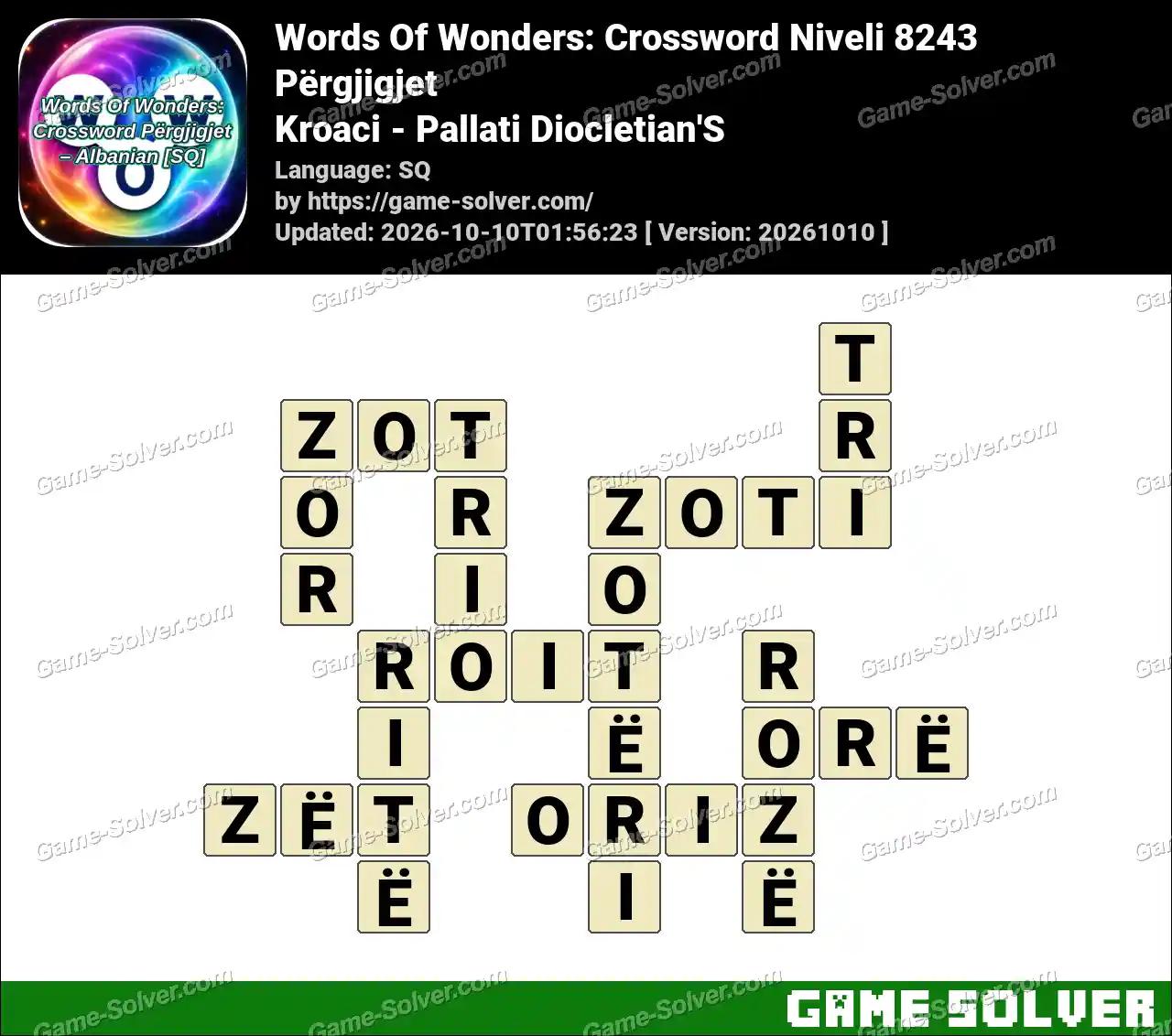 Words Of Wonders: Crossword Niveli 8243 Përgjigjet – Kroaci – Pallati Diocletian’S